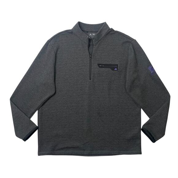 Adidas Sweatshirt Mens XL Grizzly Grey Fleece Lined 1/4 Zip Golf Pullover LOGO - Picture 1 of 11